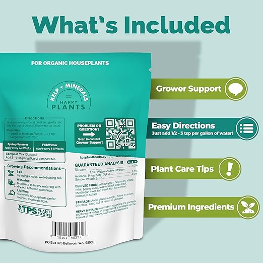 TPS NUTRIENTS Organic Indoor Plant Food, Slow Release Dry Granular Fertilizer for Indoor Houseplants - 1 Pound (16 Oz)