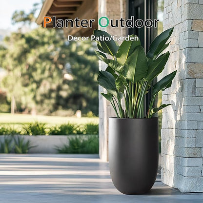 Concrete Planter Outdoor Indoor, Large Tall Cement Plant Pots for Trees Flowers (Black, 22 inch)