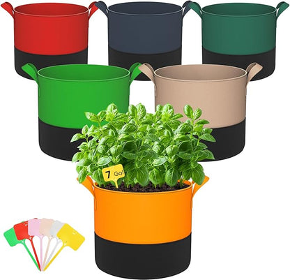 7-Gallon Grow Bags for Potato Planting: 6 Pack Heavy Duty 350G Thickened Tomato Planter Bags with Handles - Fabric Pots Felt Garden Bags for Growing Vegetable Fruit Flower Herb with 10 Plant Labels
