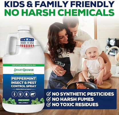 All Natural Peppermint Oil Insect & Pest Control Spray Repels Mice, Spiders, Ants, for Home, Indoor, Outdoor, Garden Maximum Strength Smart Grower Ready to Use 128 FL OZ