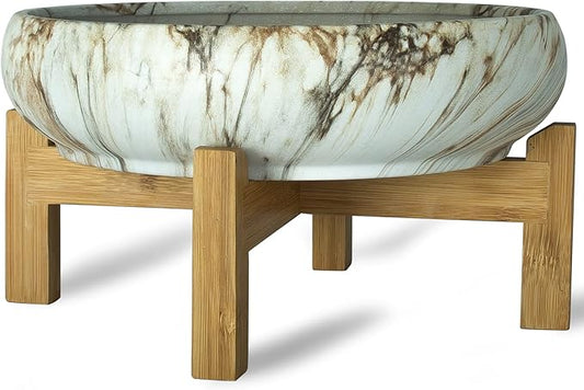 ARTKETTY Succulent Pot, Large Succulent Planters with Stand, 10 Inch Ceramic Bonsai Pots with Drainage Round Marble Cactus Flower Plant Bowl for Indoor/Outdoor
