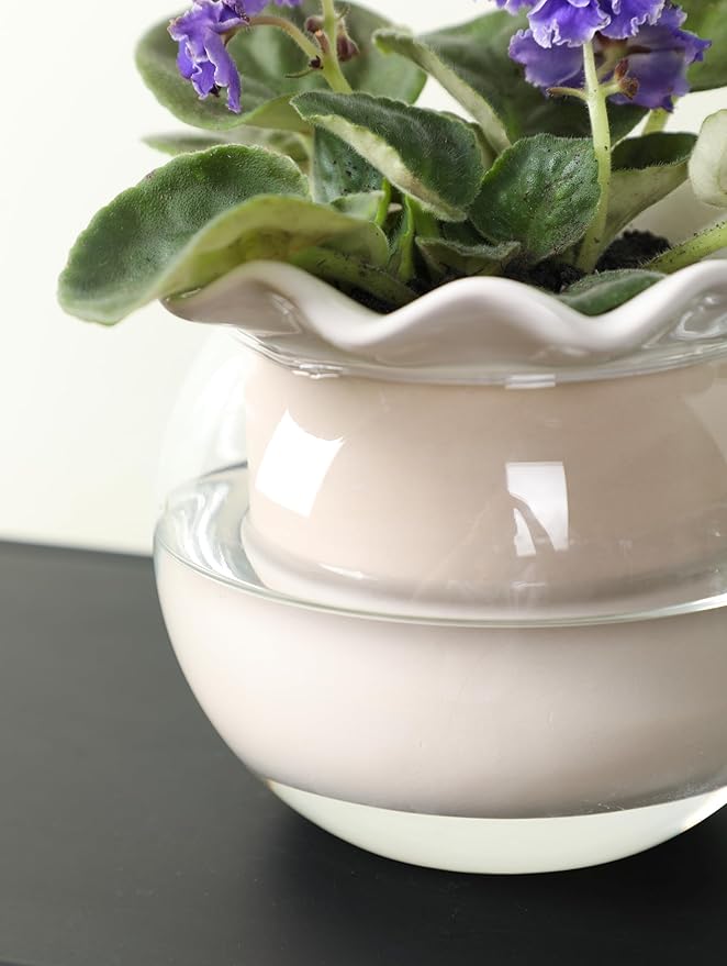 6 Inch African Violet Pots Maintenance, Glass Self-Watering Planter for Indoor Plants - Ideal Flower Pot for Thriving Indoor Gardens, Pots Only (Version 2)