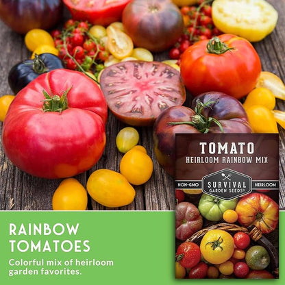 Heirloom Rainbow Mix Tomato Seeds for Planting - Colorful Heirloom Tomato Seed Variety Pack, High Yield Garden Tomatoes, Non-GMO Open Pollinated - Survival Garden Seeds (2 Pack)