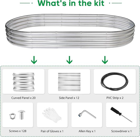 JERIA 2 Pcs 8×4×1ft Oval Raised Garden Bed,Galvanized Raised Garden Bed Kit Outdoor Metal Gardening Planter Box for Vegetable, Fruits, Flower，Herbs