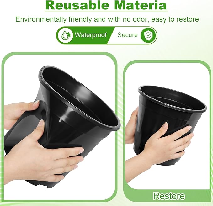 6 Pack 5 Gallon Pots for Plants, 5 Gallon Plastic Nursery Pot with Drainage Holes, Sturdy Plastic Plant Pots for Nursery Garden, Flowers, Succulent Outdoor Indoor (Black, 5 Gal- 6 Pack)