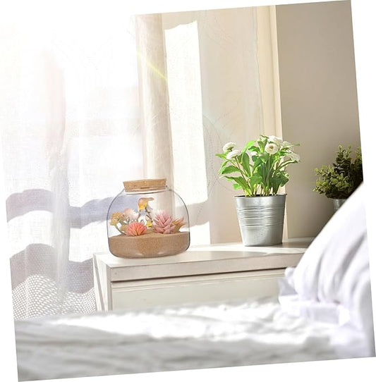 Cork Glass Bottle Containers with Lids Airtight Cookie Glass Succulent Plant Terrarium Jars Round Fish Bowl Vase Bowl with Cork for Craft