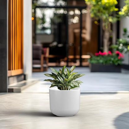 Kante Round Concrete Planter, 11 Inch Dia Classic-Style Large Pot with Drainage, White Finish with Painted Interior, for Indoor & Outdoor Plants, Home, Patio and Garden