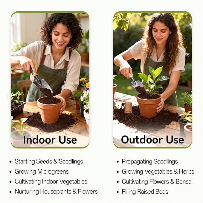 ZeeDix 100 Pack 40mm Organic Coco Coir Seed Starter Pellets, Compressed Coconut Fiber Seed Starter Soil Discs Potting Soil Mix for Indoor Outdoor Plants, Herbs Houseplants Bonsai Vegetables Flowers