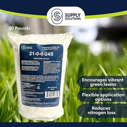 Supply Solutions 21-0-0-24S Ammonium Sulfate for Deep Green Plants - Soil Acidifier for Blueberry Blooms, Azalea and Magnolia Tree Fertilizer - Sulfur for Plants Nitrogen Fertilizer (50 Pounds)