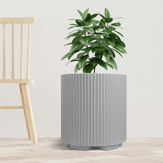 Kozyard Round Planter 16’’H Plant Pots for Indoor Outdoor Porch, Patio, Backyard Planters with Water Reservoir Modern Décor for Tall Plants, Flowers (16inch/Cement Gray)