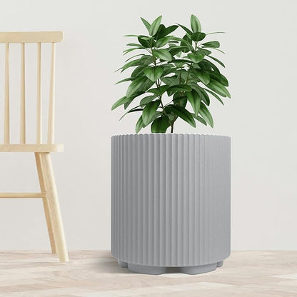 Kozyard Round Planter 16’’H Plant Pots for Indoor Outdoor Porch, Patio, Backyard Planters with Water Reservoir Modern Décor for Tall Plants, Flowers (16inch/Cement Gray)