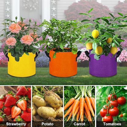 5 Gallon Grow Bags 16 Pack Multicolor Fabric Plant Pots with Handles Nonwoven Potato Grow Bags Plant Growing Containers Bag for Garden Fruit Vegetable Flower(Orange+Red+Yellow+Purple)
