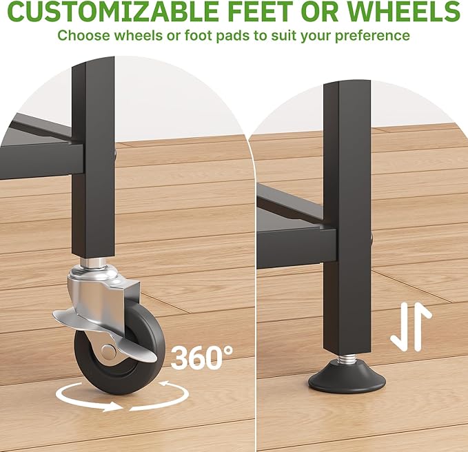 KMOTASUO 3 Tier Black Tall Plant Stand with Wheel for Indoor Outdoor, Heavy Duty Metal Multiple Large Planter Rack for Narrow Corner, Sturdy Iron Vertical Flower Holder for Modern House Patio Bathroom