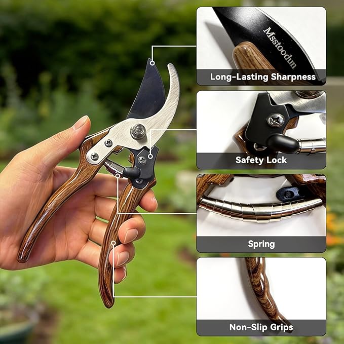 Bypass Pruning Shears with 5/8-Inch Cut Capacity, Sharp SK5 Blade Garden Pruners for Flowers, Shrubs & Branches