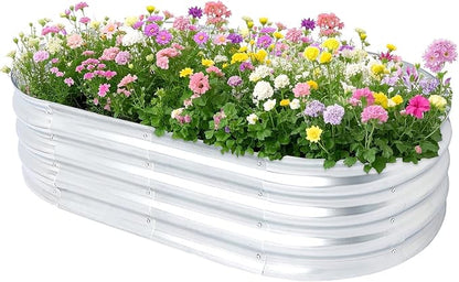 Raised Garden Bed, Galvanized Raised Garden Beds Boxes, Oval Metal Planter Gardening Box for Outdoor Plants Vegetables Flower Herb
