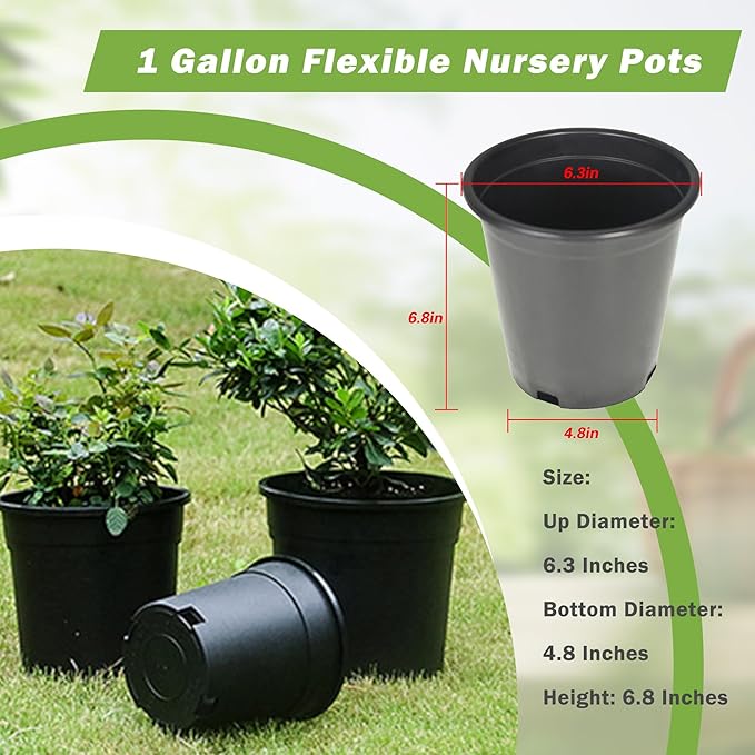 HOSTIC 1 Gallon Flexible Nursery Pots Gallon Pot with Drainage Holes Plastic Plant Container Suitable for Indoor Outdoor Vegetables Flowers Plants 10 PCS