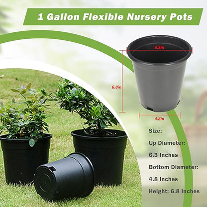 HOSTIC 1 Gallon Flexible Nursery Pots Gallon Pot with Drainage Holes Plastic Plant Container Suitable for Indoor Outdoor Vegetables Flowers Plants 10 PCS