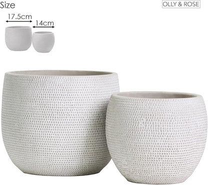 Olly & Rose Barcelona Ceramic Plant Pot Set 2 - White Flower Pots - Indoor & Outdoor Planters (White)