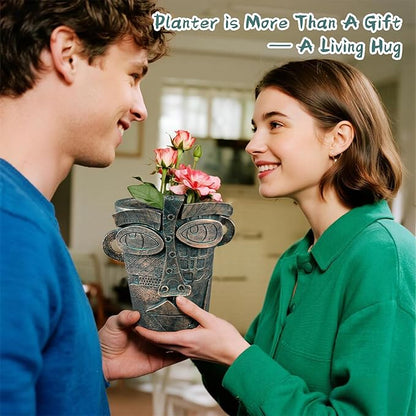 Abstract Face Planters Pots, Unique Head Planter for Indoor Plants, Funny Face Flower Pot, Cute Abstract Art Flower Vase with Facial Expressions, Unique Planter Head Pot for Home Decor(Vintage,M)