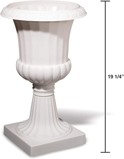 TCDesignerProducts Classic White Decorative Plastic Urn Planter, 19 Inches High