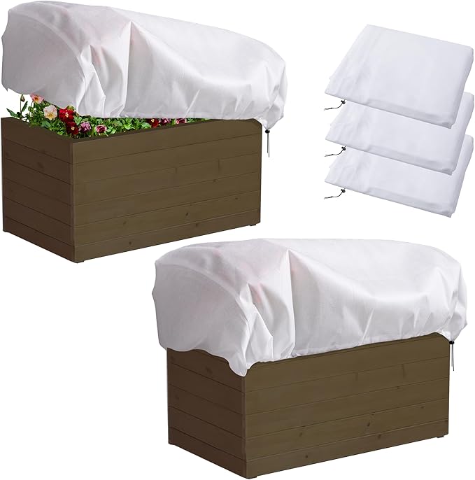 DECOHS 3 Pcs Rectangular Winter Plant Freeze Protection Cover - 39.3" x 17.7" x 15.7" Balcony Planter Box Cover - Frost Bags Wraps Blanket for Flower Boxes