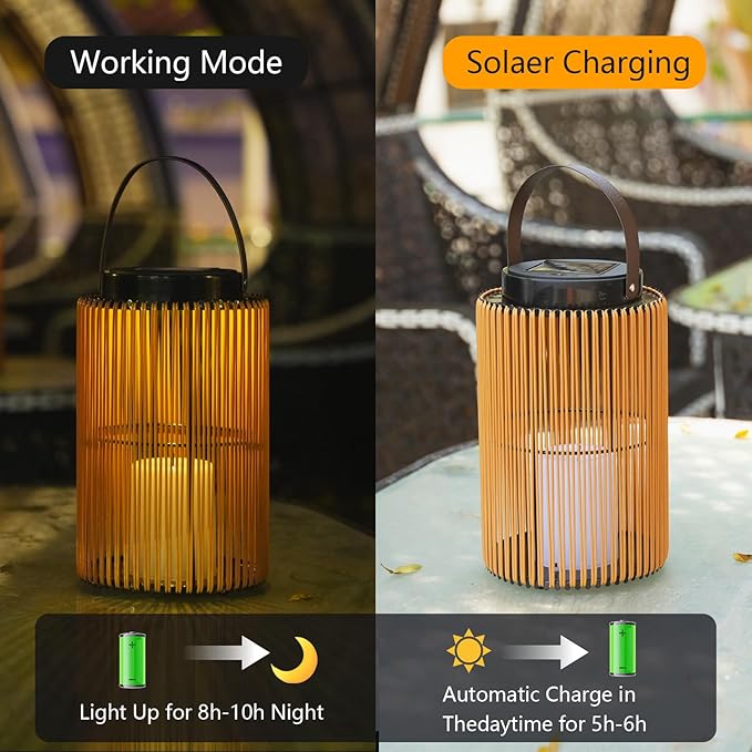 Solar Lanterns Outdoor Waterproof, Imitation Candle Lantern in Boho Style for Garden, Backyard, Patio Decor, Birthday Gifts for Women Mom Grandma, Hanging Garden Lights for Outside (2 Pack)