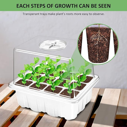 YAUNGEL Seed Starting Trays, 10 Pack 120 Cells Thicken Seed Starter Tray Kit with Humidity Dome/Heightened Lids Durable Growing Trays for Greenhouse & Gardens, White