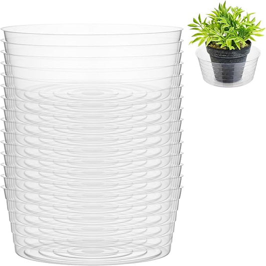 Hoolerry 15 Pcs Plastic Plant Saucer Clear Deep Drip Tray Thickened Clear Plant Saucers Trays for Pots Deep Drip Trays for Home Garden Indoor and Outdoor Potted (14 Inch)