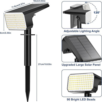 LANSOW Solar Spot Lights Outdoor Waterproof IP67, (2 Pack/90 LED/4 Modes) Solar Landscape Spotlights, 2-in-1 Solar Powered Flood Lights for Yard Garden Pathway Outside Tree, Auto ON/Off(Cool White)