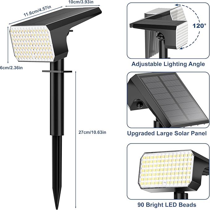 LANSOW Solar Spot Lights Outdoor Waterproof IP67, (12 Pack/90 LED/4 Modes) Solar Landscape Spotlights, 2-in-1 Solar Powered Flood Lights for Yard Garden Pathway Outside Tree, Auto ON/Off(Cool White)