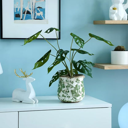 6 Inch Ceramic Planter Green Scroll Planter Decorative Plant Pots with Crackle Glaze for Home Garden Kitchen