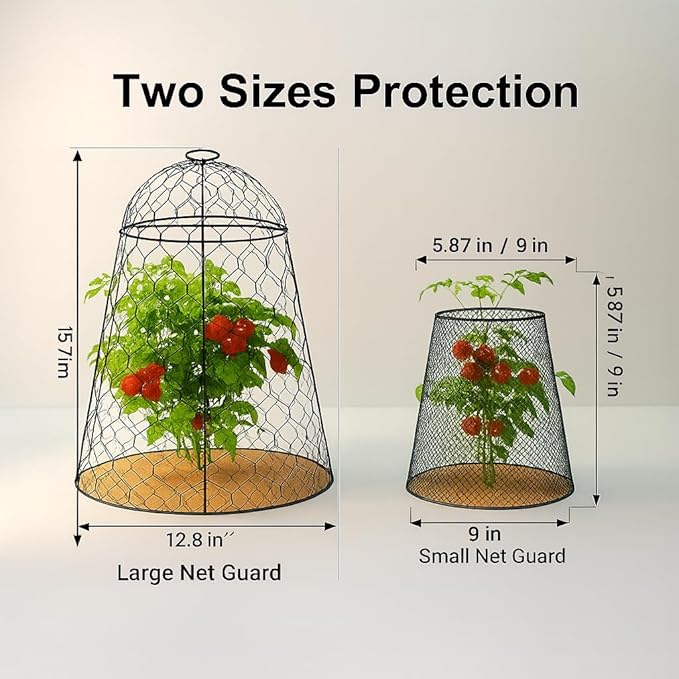 Garden Cloches for Plants, Chicken Wire Plant Cages, Plant Protectors from Animals, Combo Pack, 12 Pcs (6 Large 17.7" × 12.8" + 6 Small 5.87" × 9")