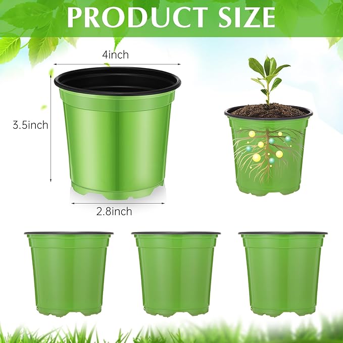 Havawish 150 Pcs 4 Inch Plastic Nursery Pots Seedling Starting Pots with Drainage Holes Thicken Flower Planters Seed Starting Indoor Outdoor for Seedling Cutting Transplanting(Green)