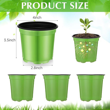 Havawish 150 Pcs 4 Inch Plastic Nursery Pots Seedling Starting Pots with Drainage Holes Thicken Flower Planters Seed Starting Indoor Outdoor for Seedling Cutting Transplanting(Green)