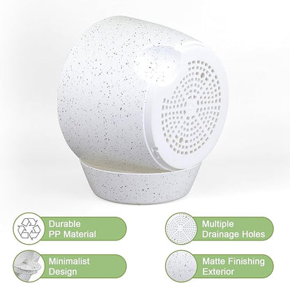 12 inch Large Self Watering Pots, Planter, Plant Pots with Multi Mesh Drainage Holes for Indoor Outdoor House Plants and Garden, Plastic Flower Pots with Deep Reservoir, Speckled White