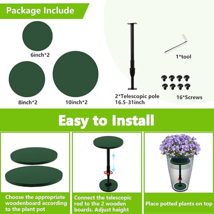 2 Pack Adjustable Height Plant Risers for Inside Pots, 17.5-30" Planter Inserts for Large Pots, Pot Fillers for Tall Square Round Taper Planters (6" 8" 10" Base or Top)