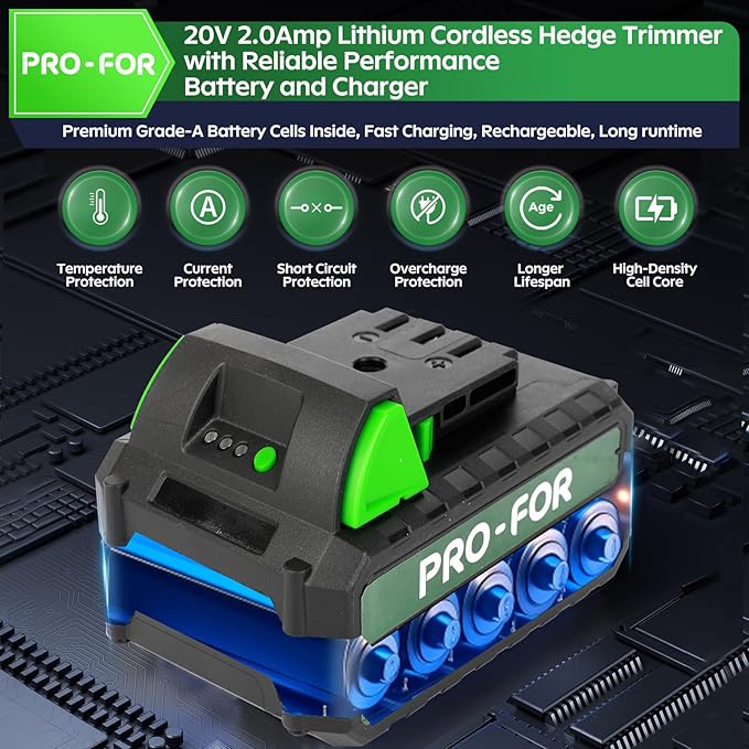 Cordless Hedge Trimmer with Battery and Charger, 20V Bush Trimmer, 22" Dual-Action Blade, 3000SPM Electric Shrub Trimmer, 0.55" Cutting, Lightweight Battery Powered for Garden & Yard
