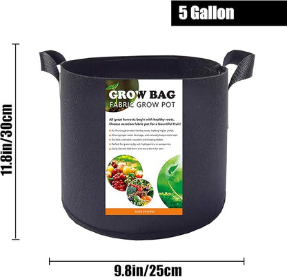 5-Pack 5 Gallon Plant Grow Bags, Heavy Duty Thickened Non-Woven Aeration Fabric Pots Container with Reinforced Handles for Gardening