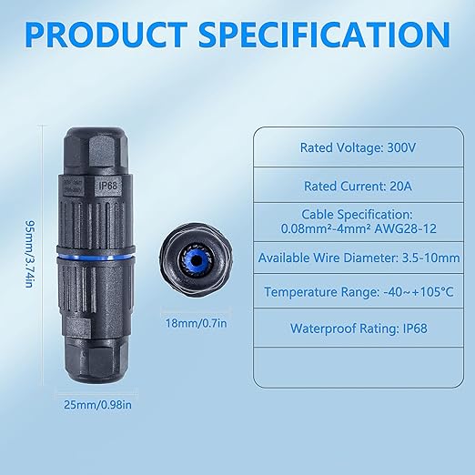 5PCS IP68 Waterproof Junction Box, Outdoor 2 Way Electrical Cable Connector, Replaceable Lever Wire Connectors for AWG 28-12, Quick Screwless Installation