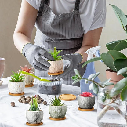 Marbling Ceramic Flower Pot 3.35 Inch Succulent Small Plant Cactus Herbs Planter Ceramic Pot with Drainage Hole Matte Round Container(6 Pcs,Elegance Style)