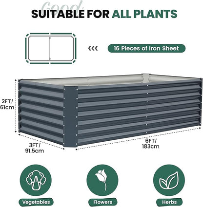 G GOOD GAIN 6x3x2 ft Galvanized Raised Garden Bed Kit, Large Metal Planter Box Outdoor for Vegetables, Flowers, Herbs, 24" Tall 269 Gallon Capacity Deep Root Design, Grey