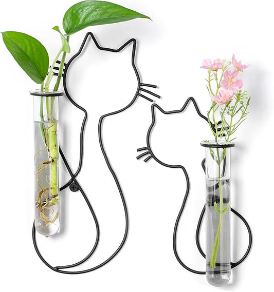 Wall Propagation Stations for Indoor Plants: Cat Design Glass Terrarium Planter Tubes for Cuttings Air Plants Small Flower Pothos Bud Vase - Gift for Women Plant Lovers