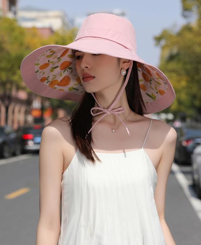 Wide Brim Women Sun Hat Summer Beach Bucket Fishing Hats Metal Wired Edge Packable UV Protection for Hiking Garden Travel