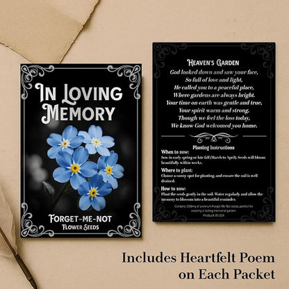 60Pack Forget Me Not Seeds Bulk - Memorial Seed Packets for Funeral Favors, Celebration of Life, Personalized Remembrance Gifts - Easy Planting Spring Flower Seeds Outdoor Garden Decor