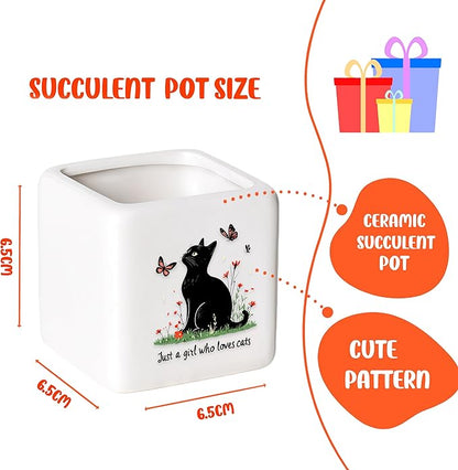 Black Cat Succulent Planter Flower Plant Pot Small, Gifts for Women Teens Girls Kids, Cat Lovers Themed Stuff Accessories Things Decor Merch, Home Office Table Desk Decoration!