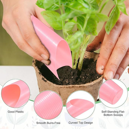 6-Pack Bonsai Soil Scoops, Plastic Garden Soil Scoops Bucket Shovel Potting Scoopers for Transplanting/Flower Planting/Plant Succulent, Colorful Small Gardening Tools [Pink]