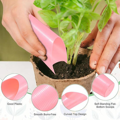 6-Pack Bonsai Soil Scoops, Plastic Garden Soil Scoops Bucket Shovel Potting Scoopers for Transplanting/Flower Planting/Plant Succulent, Colorful Small Gardening Tools [Green, Pink]