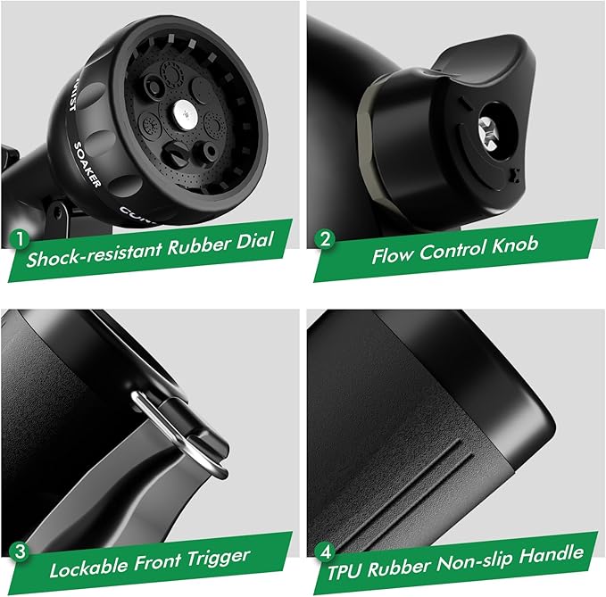 RESTMO Garden Hose Nozzle, Heavy Duty Water Hose Nozzle with 7 Adjustable Spray Patterns, High Pressure Hand Sprayer with Flow Control, for Watering Plants & Lawns, Washing Cars & Pets, Flash Black