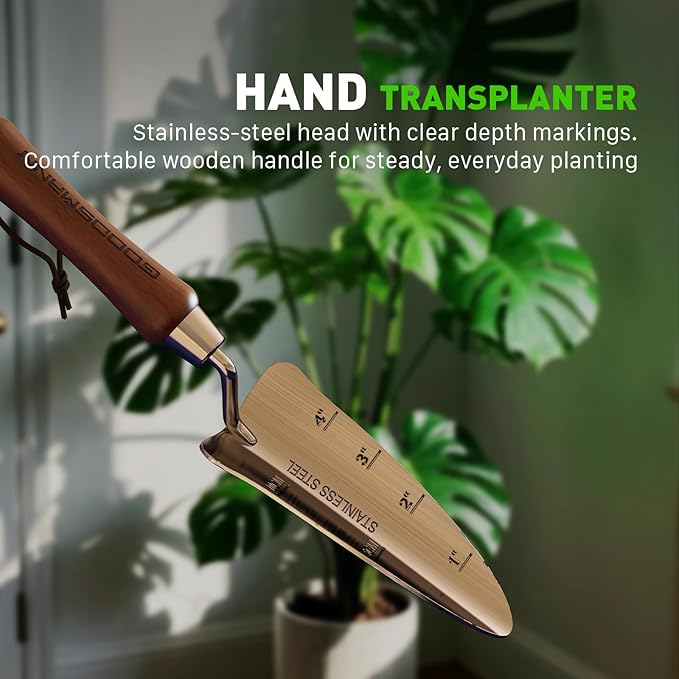 GOODSMANN Heavy Duty Garden Tools Stainless Steel Gardening Tools Set of 4 Includes Flower Garden Shovel Hand Trowel Weeding Cultivator with Wooden Handle and Garden Pruning Shears for Women/Men