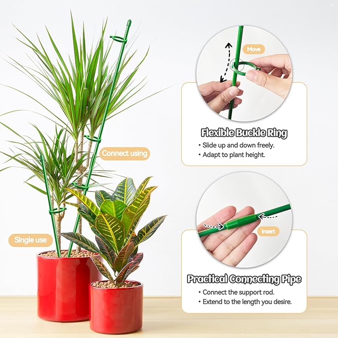 30 Pcs Plant Support Stakes Adjustable Length Plant Stakes,Garden Stakes Orchid Stick with Clips and Connect Pipe for Indoor Outdoor Tomatoes Beans Vegetable